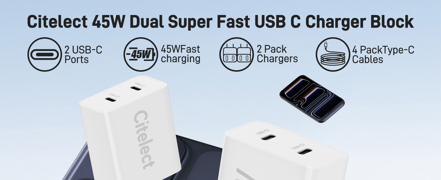 Dual Super Fast USB C Charger Block