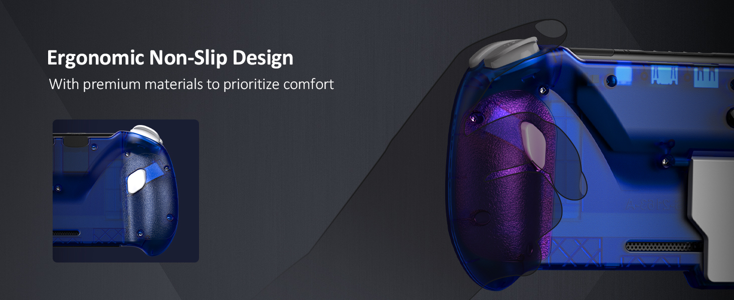 The controller has a special grip design at the handle, providing anti-slip functionality.