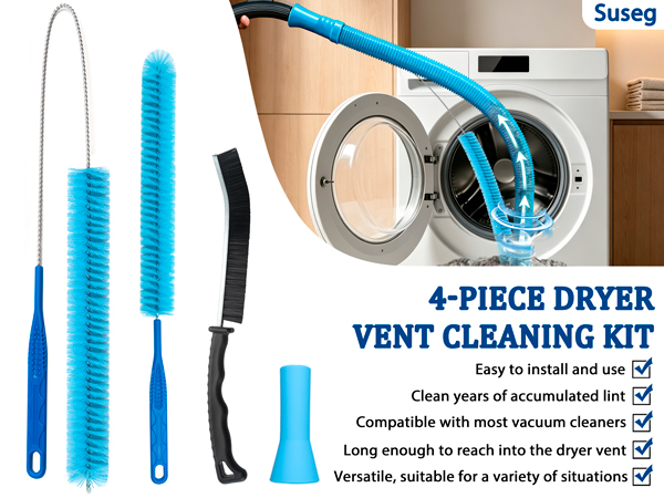 Dryer Vent Cleaner Kit, Vacuum Hose &amp;amp; Brush for Lint Trap Cleaning