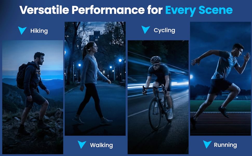 Open-ear sports headphones for hiking, cycling, and running.