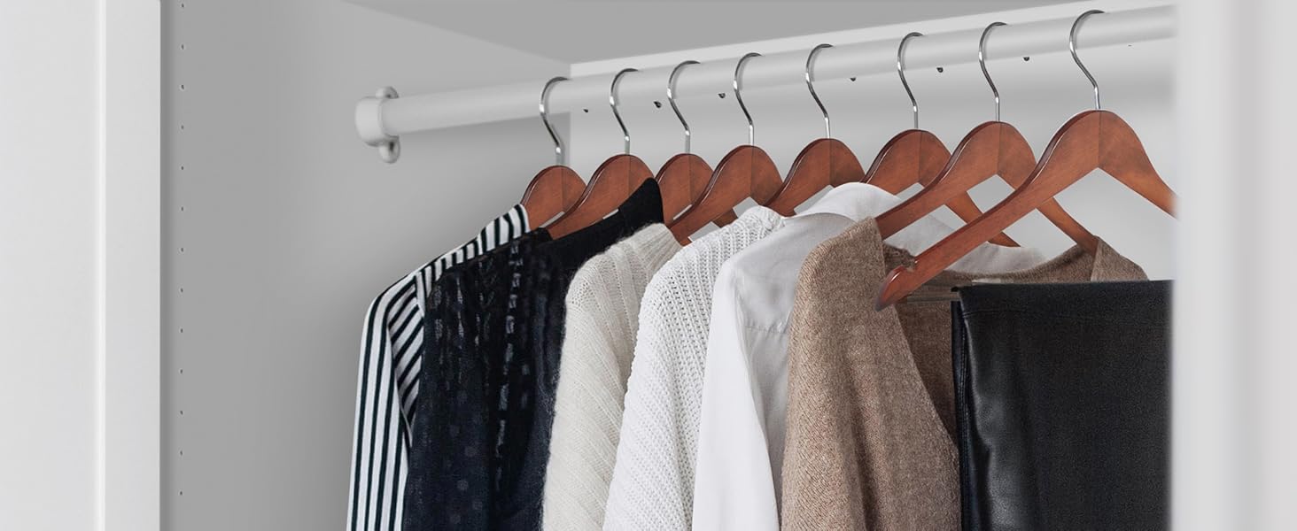 Casafield Wooden Suit Hangers, 20 Wood Hangers in Walnut, Wood Clothes Hangers Shown in Closet