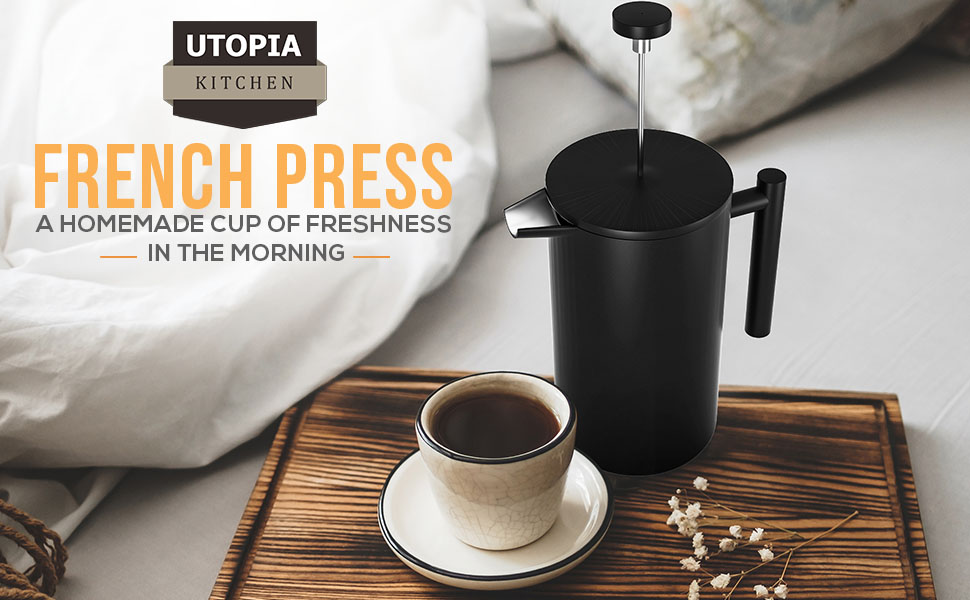 French press coffee maker, French Press stainless steel, 32 OZ French Press