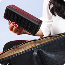 Woman Holding the Vintorio Wine Aerator Pourer Travel Case