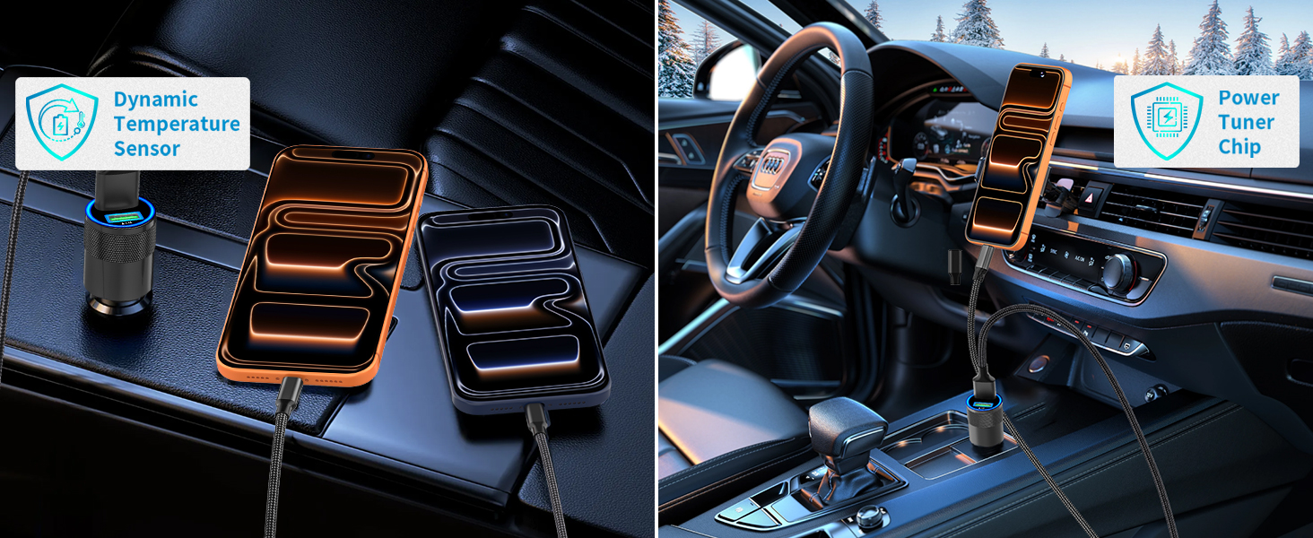 MFi Certified 2Pack 4.8A USB Car Power Cigarette Lighter Type-C Car Charger USB-C Carplay Charger