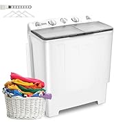 Erivess 22 lbs Compact Mini Twin Tub Washing Machine with Drying Rack&amp;10 Hangers, 13 lbs Washer M...