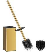FORIOUS Toilet Brush and Holder Set, SUS304 Stainless Steel Square Base, Extended Long Handle, Dr...
