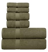 Olive green sage 6-piece bath towel set, army moss Turkish cotton bath towels, absorbent