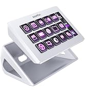 White angled stand with 'Soonfon' branding, featuring 15 backlit purple buttons displaying various icons for smart home or media control functions.