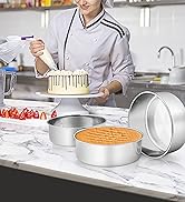 TeamFar Cake Pans, 8 inch Stainless Steel Round Tier Baking Cake Pan for Birthday Wedding Anniver...