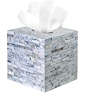 PEMAR Decorative Tissue Box Cover, 5.5” Cube Wooden Tissue Holder with Mother of Pearl Inlay, Far...