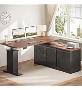 SEDETA Farmhouse L Shaped Standing Desk, 55 inch Height Adjustable Corner Desk with Storage Drawe...