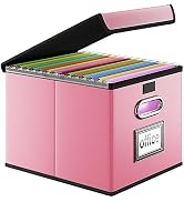 Huolewa Upgraded File Organizer Box with Lid, Collapsible Faux Leather Hanging File Folder Box Or...