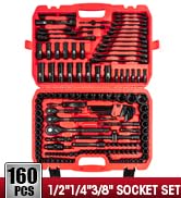 LLNDEI 160-Piece Mechanics Tool Set, Metric Socket set 1/2 1/4 3/8 inch Drive Professional Tool K...