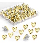 GOOLADA 36 Pieces Cute Heart Push Pins, Gold Thumb Tacks, Decorative Gold Push Pins for Bulletin ...
