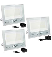 GLW 3 Pack 100W LED Flood Light Outdoor, 10000lm Outside Floodlights IP66, Waterproof Exterior Se...