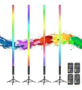 4 Pack RGB Tube Light 4ft 5000mAh Rechargeable Battery 10W LED Video Light with Tripod, 13-Level ...
