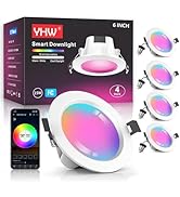 YHW Smart LED Recessed Lighting 6 Inch,15W 2700-6500K CCT RGBCW Color Changing Dimmable Ceiling D...
