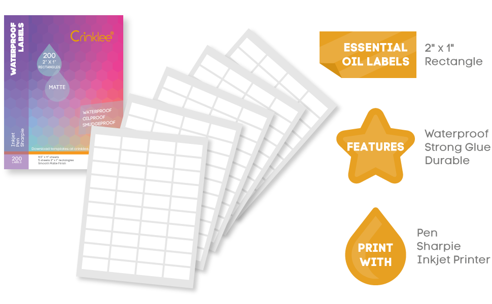 CRINKLEE waterproof labels 2 x 1 inch white labels print with inkjet