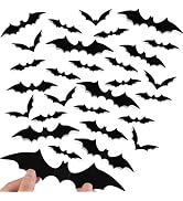 NEBURORA 36 Pcs Halloween Bats Wall Decor Realistic PVC Black 3D Scary Bat Sticker 4 Different Si...