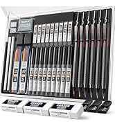 Nicpro 35PCS Black Metal Mechanical Pencils Set in Case, Art Drafting Pencil 0.5, 0.7, 0.9 mm &amp; 3...