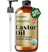 UpNature Organic Castor Oil Cold Pressed Glass Bottle 16oz - 100% Pure USDA Certified, Hexane Fre...