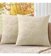 decorUhome Fall Decorative Two Beige Pumpkins Throw Pillow Covers 18x18 Set of 2, Soft Chenille J...