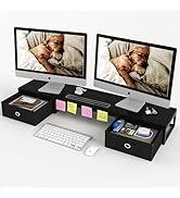 Mexin Dual Monitor Stand Riser with 2 Drawers - 39Inch Large Storage Computer Monitor Stands for ...