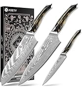 Damascus Knife Set 3 PCS: Ultra-Sharp Professional Chef Knife Set, Japanese Kitchen Knives with V...