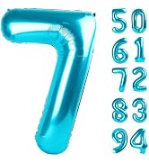 7 Balloon, Blue Number Balloons 40 Inch, 7th Birthday Decorations for Kids Girls Boys, Blue Party...