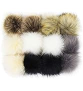DIY 12pcs Faux Fur Pom Poms Fluffy Pompom Ball with Elastic Mini Loop for Knitting Hats Scarves B...