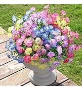 Artificial Fake Plants Flowers for Outdoor Outside Spring Decoration, 12 Bundles Silk Colorful Mo...