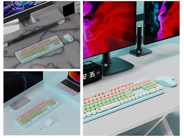 clicky colorful keyboard and mouse combo wireless