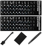 Hebrew Keyboard Stickers[5 in 1],Hebrew Keyboard Letter Replacement Sticker Blue Letter/Black Bac...