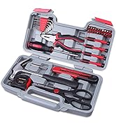 Cartman 39Piece Tool Set General Household Kit with Plastic Toolbox Storage Case Cutting Plier Red