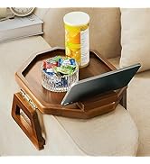 Tinamo Acacia Wood Sofa Armrest Tray - Sofa Arm Tray Table Clip Octagon - Couch Arm Table for Wid...