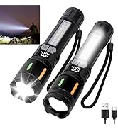 Peascat Rechargeable Flashlights High Lumens 90,000L (2 Packs), LED Battery Powered Tactical Hand...