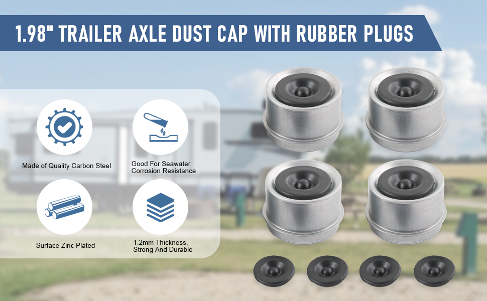 1.98&amp;#34; Trailer Axle Dust Cap with Rubber Plugs