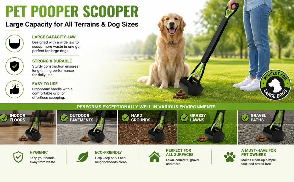 Dog Pooper Scooper,Large Capacity for All Terrains and Dog Sizes