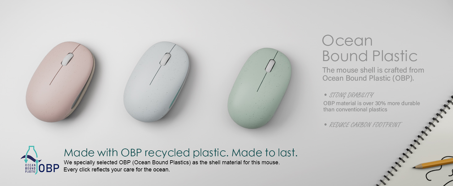 wireless mouse made with obp recycled plastic