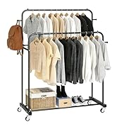 ZHLZHL Heavy Duty Clothes Rack,Double Rod Rolling Clothes Rack with Bottom Shelf 110LB Capacity G...