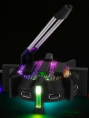 Mouse bungee on black background with LED's lit up