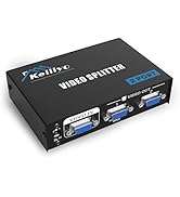 KELIIYO VGA Splitter 2 Port Powered Video Splitter with AC Adaptor 1 to 2 VGA Duplicator Support ...