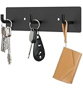 RELBRO Key Holder for Wall, Black Self Adhesive Key Holder Metal Key Hanger Key Rail with 3 Key H...