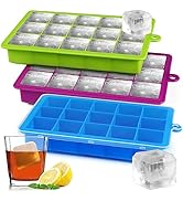 Large Ice Cube Trays with Lid,3 Pack Silicone Ice Cube Molds,15 Big Square Ice Cube Trays for Fre...