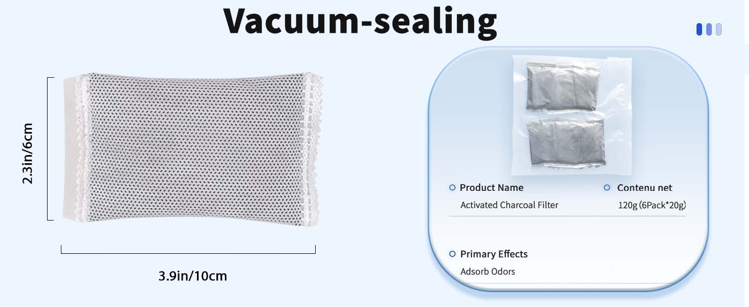 Text reads 'Vacuum-sealing'. Diagram showing dimensions of storage bags and instructions for vacuum sealing process, with measurements and step-by-step illustrations.