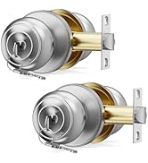 AmzGod Keyed Entry Door Knob with Lock, Interior and Exterior - Round Ball Door Knob with Lock an...