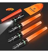 SIMAZO 4 Pieces 16-Inch Traffic Wand Including 1 Storage Bag &amp; 1 Whistle, Bright Led Flashlight w...