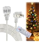 50FT Extension Cord, Clear,Thin,Flat Plug Extension Cord Indoor/Outdoor, 2 Prong, ETL-Certified, ...
