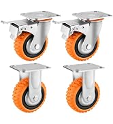 5 Inch Heavy-Duty Polyurethane Caster Wheels (750 lbs Per Wheel)–360° Swivel &amp; Dual-Lock Brake, N...