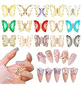 Ownsig 42pcs Butterfly Nail Charms, 3D Colorful Butterflies Nail Rhinestones, Metal Glitter Diamo...